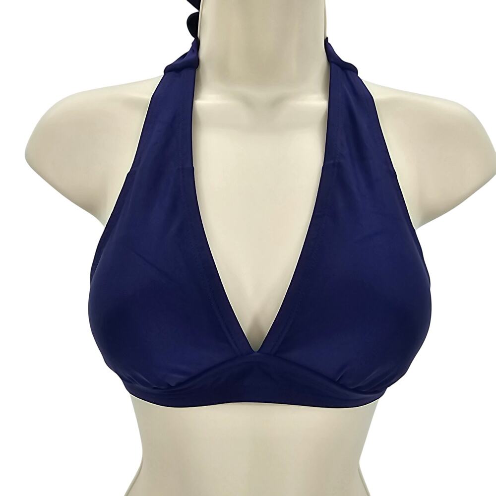 Halara Womans size XS Adjustable V-Neck Halter Bikini Top Swimsuit Deep Blue NEW
